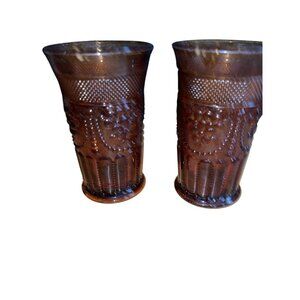 Antique Brown Pressed Glass Tumblers Set Of 2